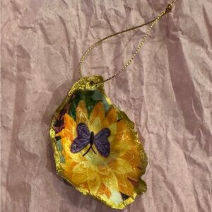 Hand-Painted Yellow Floral Butterfly Ornament Pendant